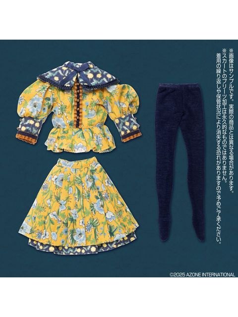 アゾン BonBons 花柄MIXブラウス＆スカートセット マスタード×ネイビー
