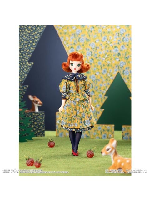 アゾン BonBons 花柄MIXブラウス＆スカートセット マスタード×ネイビー