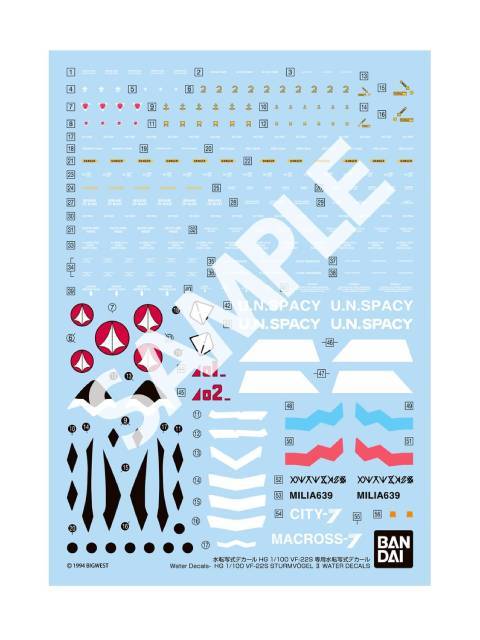 バンダイ HG 1/100 VF-22S シュトゥルムフォーゲルII 専用水転写式デカール