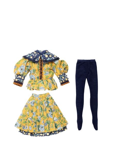 アゾン BonBons 花柄MIXブラウス＆スカートセット マスタード×ネイビー