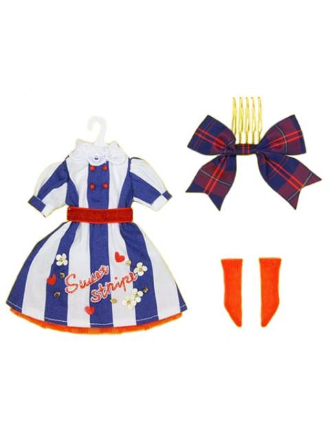 22cmドール用 sandyストライプワンピースセット ネイビー 「Blythe」 ブライス コスチューム