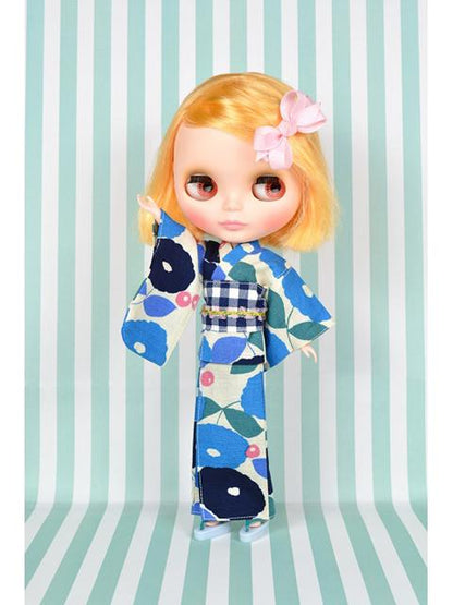 Flower Yukata for 22cm Dolls Blue "Blythe" Blythe Costume