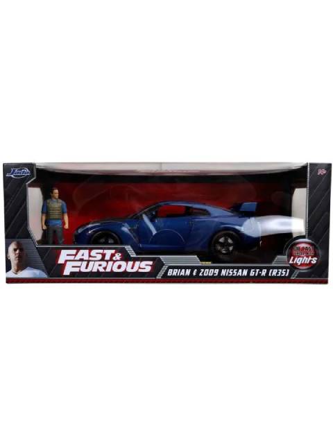 1/18 F&amp;F (7) 2009 Nissan GT-R R35 Blue/Black (Brian) [JADA31142] Includes Brian figure/lights turn on