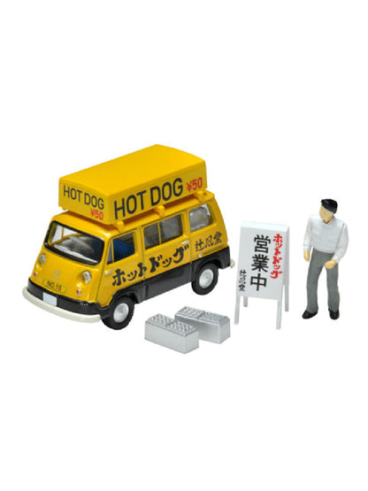 Tomica Limited Vintage LV-201a Subaru Sambar Light Van Hot Dog Shop (Yellow/Black) with Figure